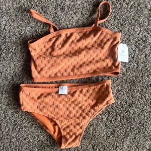 Little Co by Lauren Conrad Girls Rust Textured Checkered Bikini